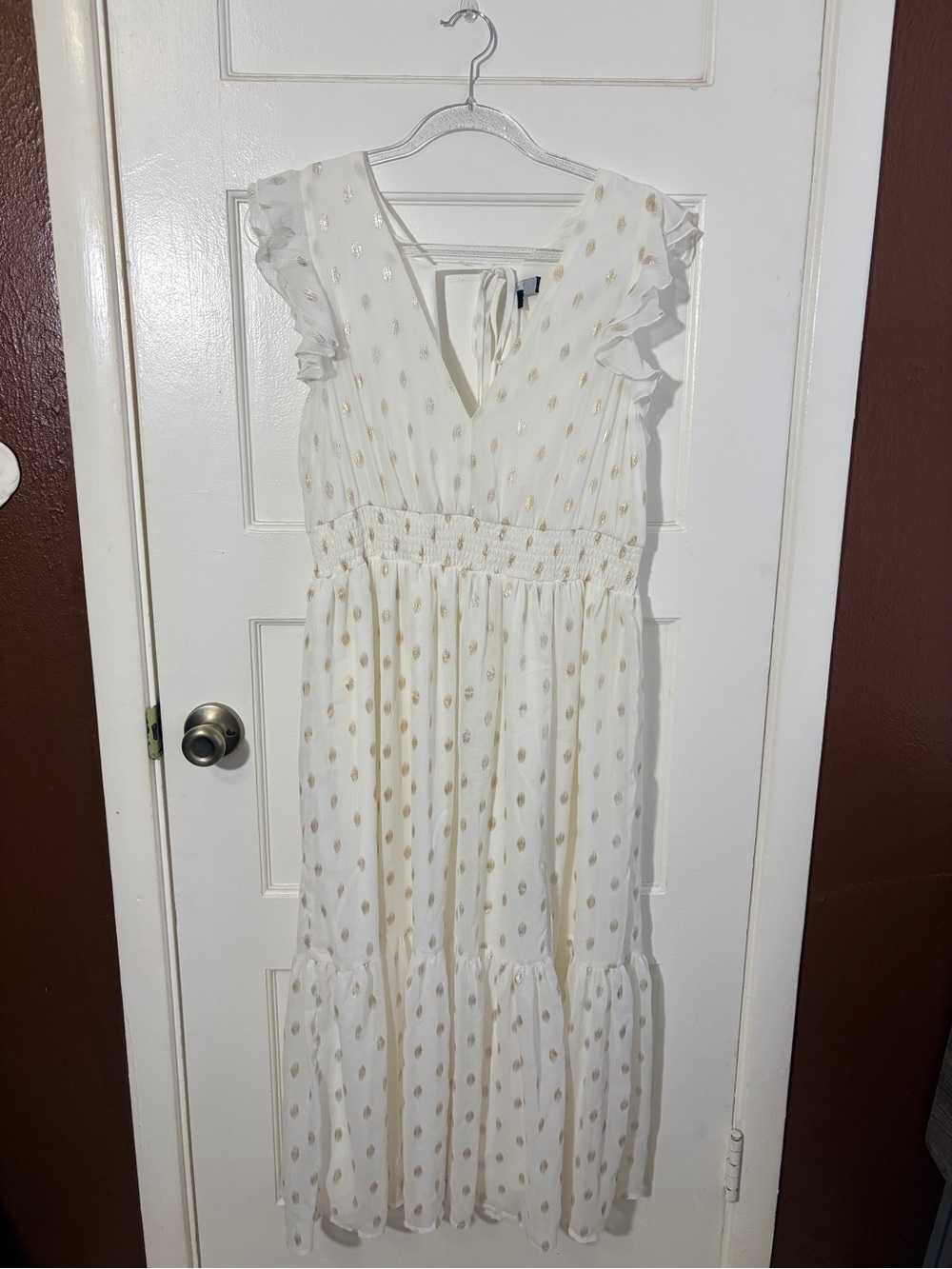 Lulu's Ivory Dress with Gold Dot Accents